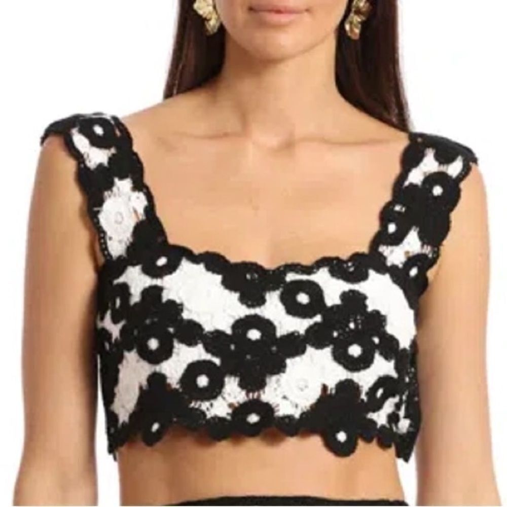 NEW AVEC LES FILLES Crochet Tank In Black White Floral Women's Top Size XL
